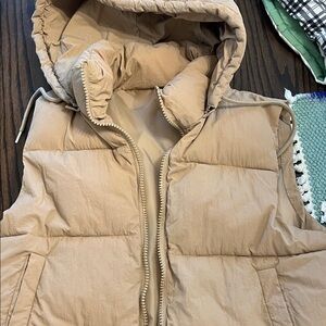 Tan Hooded Puffer Vest